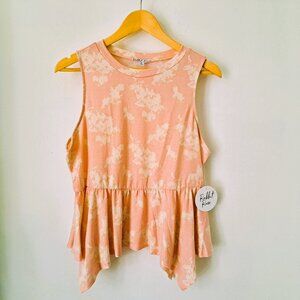 Rabbit Rose Peplum Tank Top Sleeveless Pink/Cream Size XL New with Tags